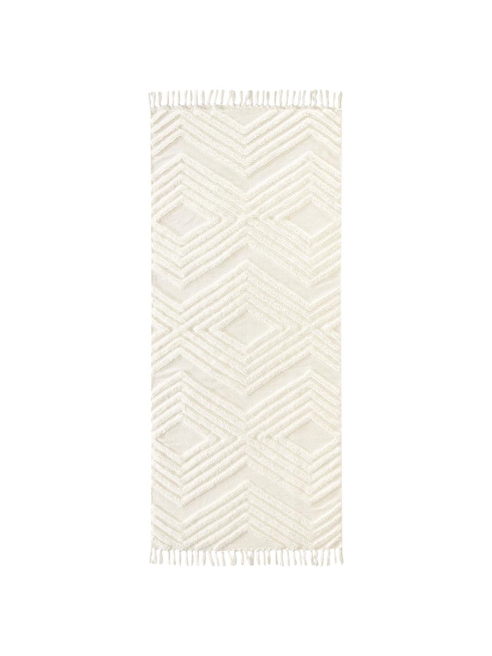Passatoia in cotone tessuta a mano con struttura in rilievo Ziggy, 100% cotone, Bianco crema, Larg. 80 x Lung. 250 cm
