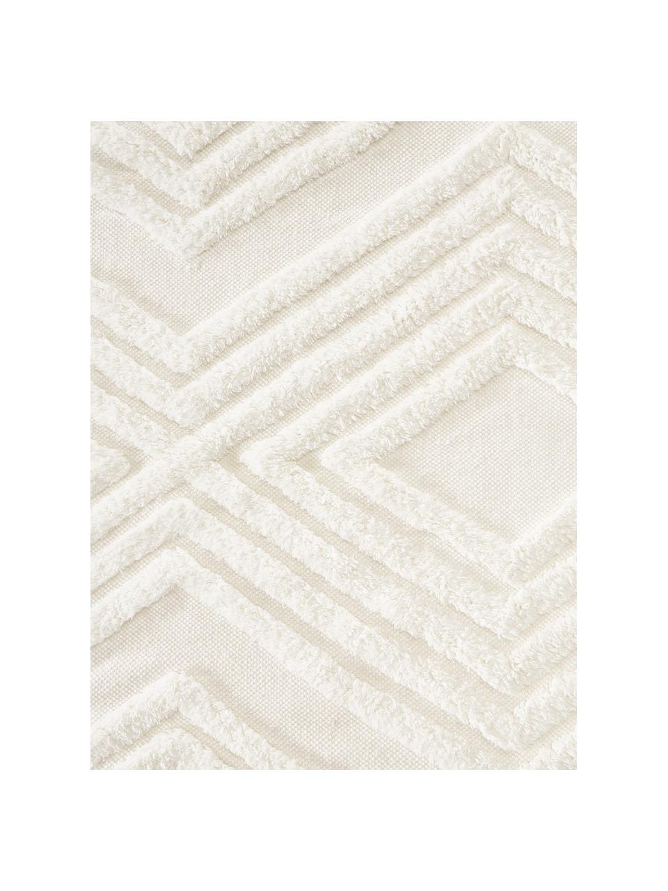Ručně tkaný bavlněný běhoun s vystouplým vzorem Ziggy, 100 % bavlna, Krémově bílá, Š 80 cm, D 200 cm