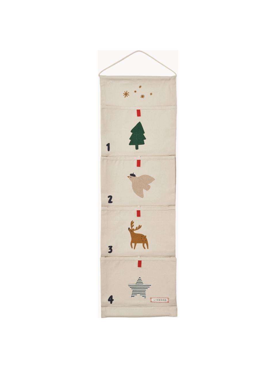 Adventskalender Holly aus Bio-Baumwolle, 100 % Bio-Baumwolle, GOTS-zertifiziert, Off White, Bunt, B 24 x H 84 cm