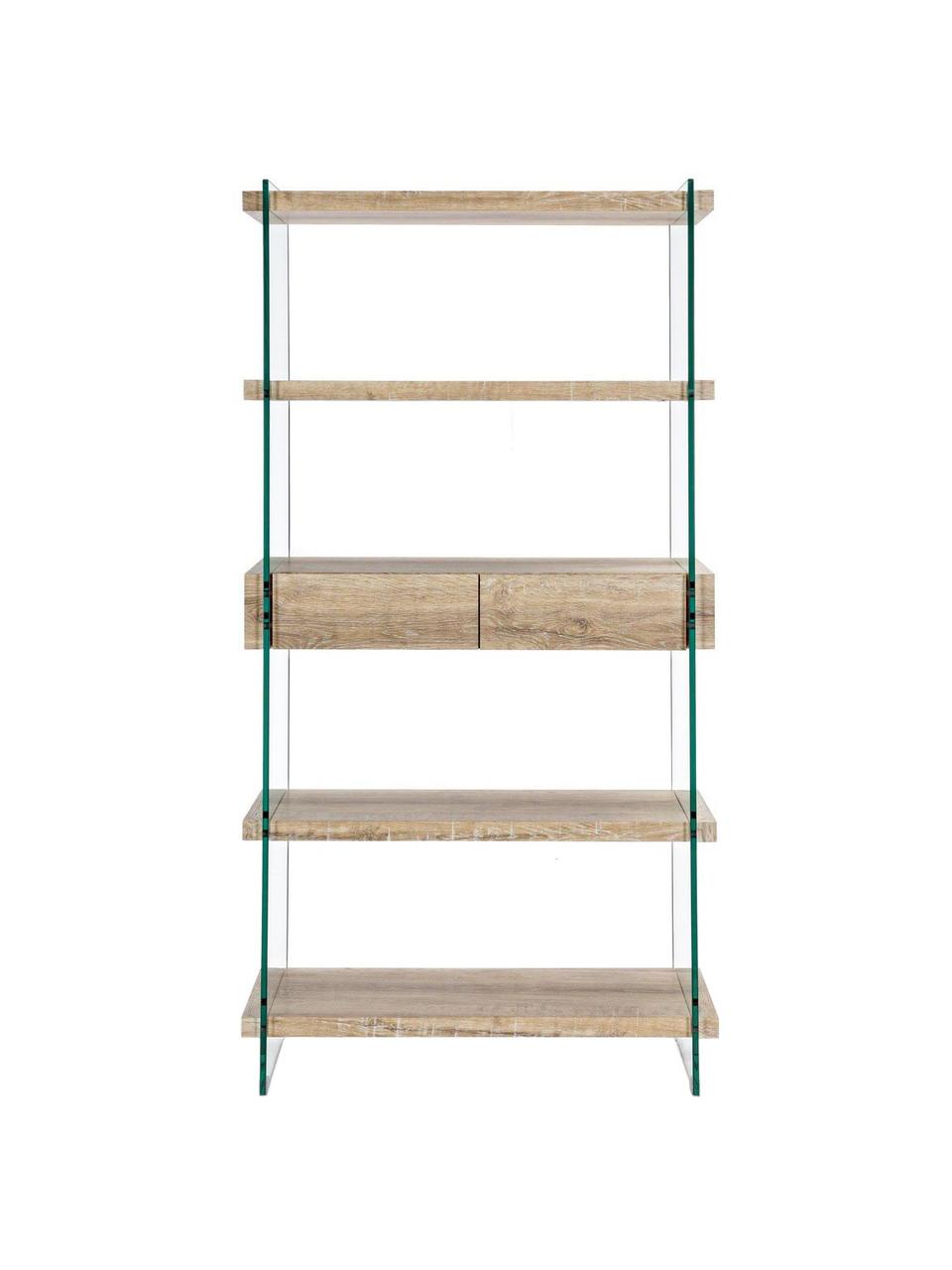 Regál se skleněnými stěnami a 5 policemi Kenya, Dřevo, transparentní, Š 90 cm, V 180 cm