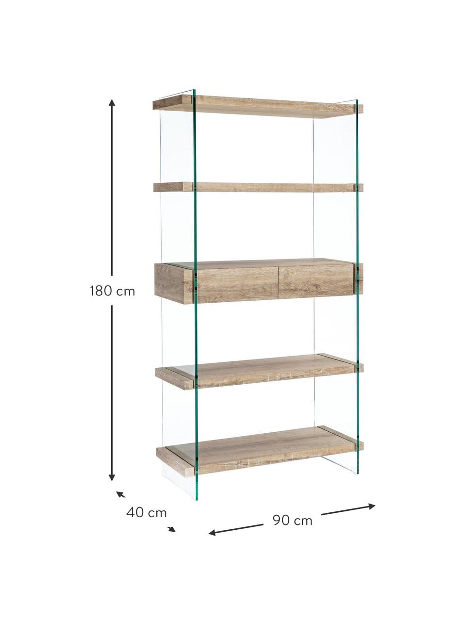 Regál se skleněnými stěnami a 5 policemi Kenya, Dřevo, transparentní, Š 90 cm, V 180 cm