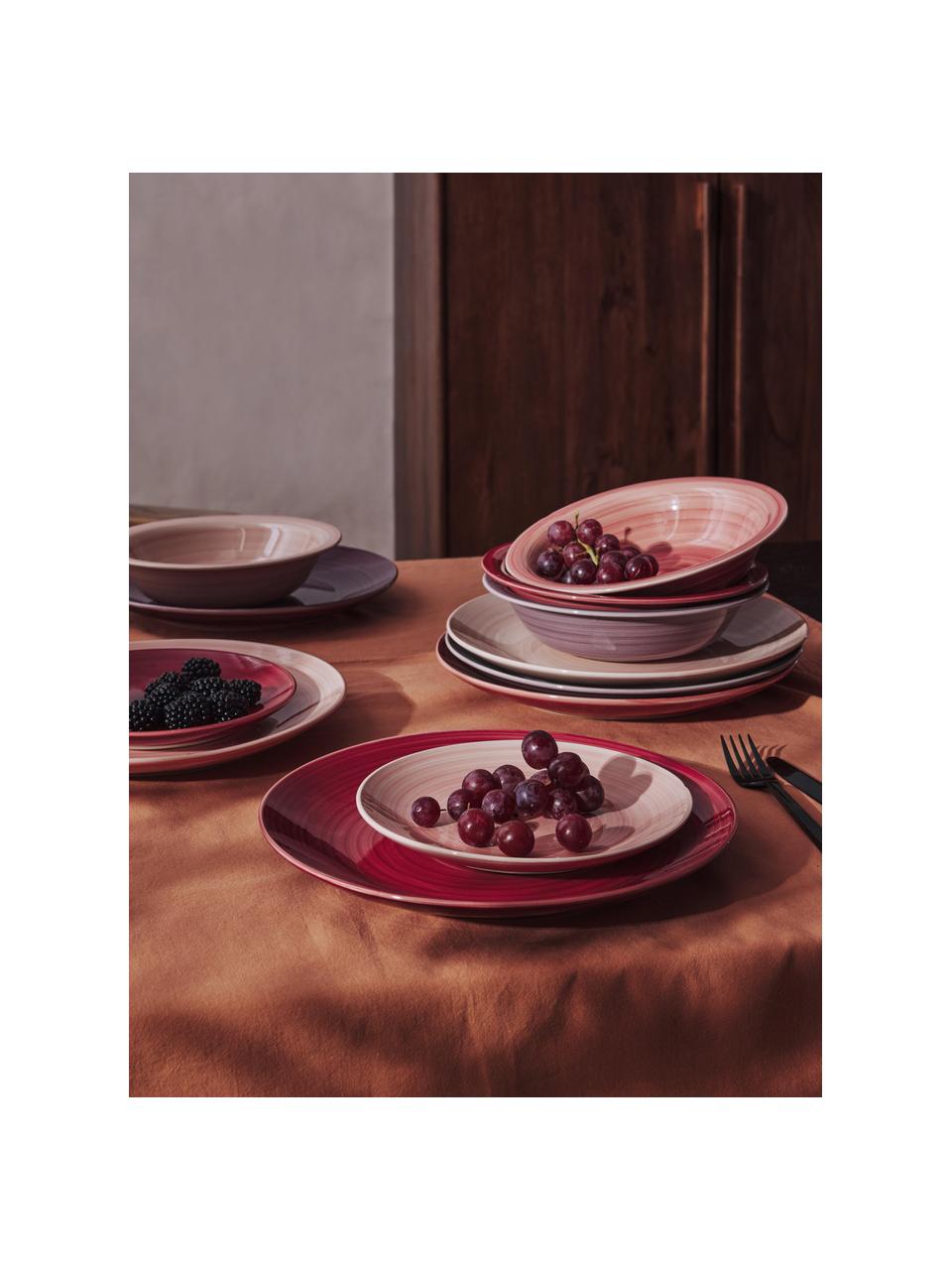 Sada ručně malovaného nádobí Lucca, pro 6 osob (18 dílů), Kamenina, Odstíny růžové a červené, Pro 6 osob (18 dílů)