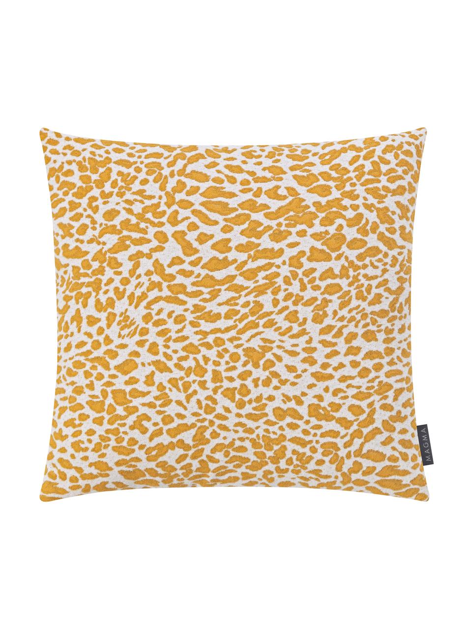 Housse de coussin 50x50 jaune Leopardo, Jaune moutarde, blanc