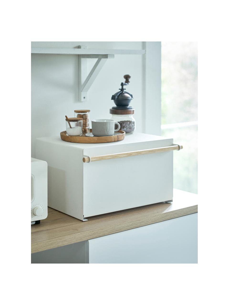 Chlebak z magnetycznymi drzwiczkami Tosca, Korpus: metal powlekany, Biały, jasne drewno naturalne, S 43 x W 24 cm
