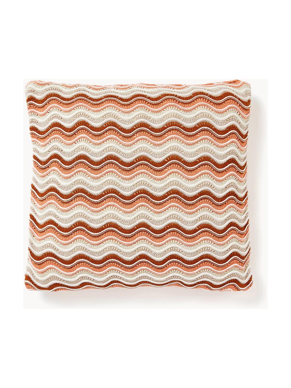 Housse de coussin 45x45 en tricot Emilio, 100 % coton, Beige clair, terracotta, abricot, larg. 45 x long. 45 cm