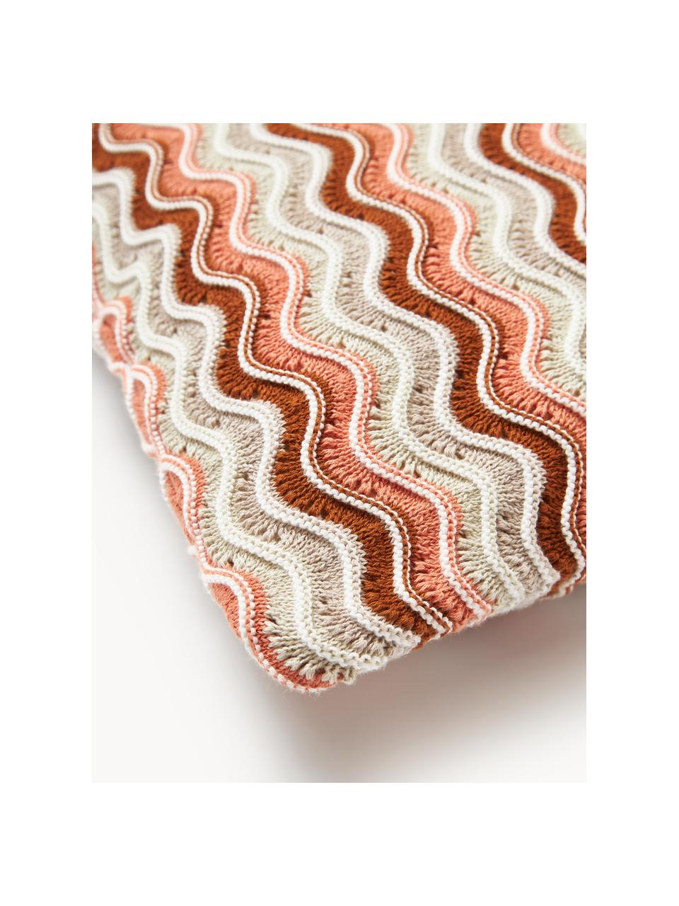 Pletený bavlněný povlak na polštář Emilio, 100 % bavlna, Světle béžová, terakotová, meruňková, Š 45 cm, D 45 cm