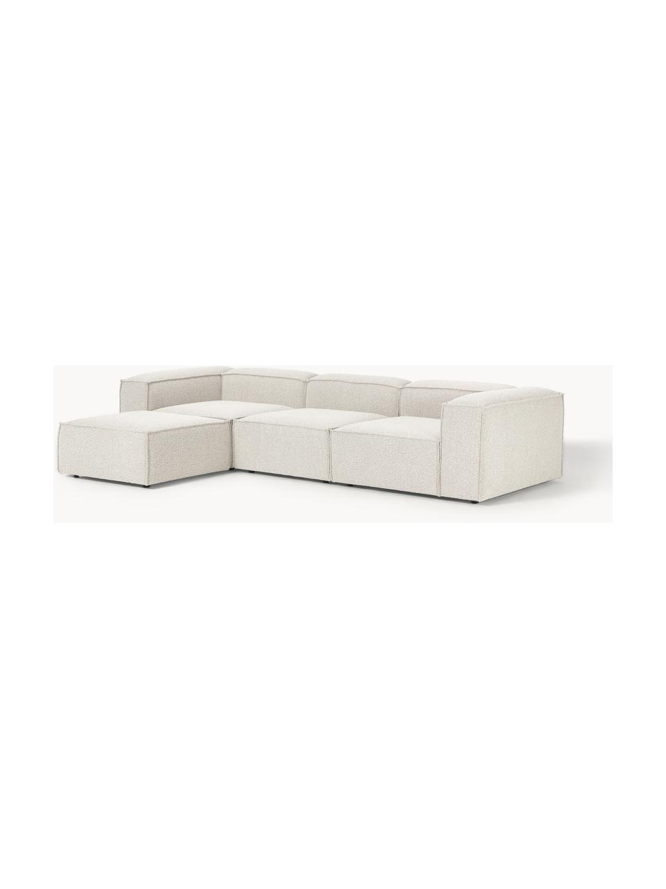 Canapé modulable 4 places en tissu bouclé avec pouf Lennon, Bouclé blanc cassé, larg. 327 x prof. 207 cm