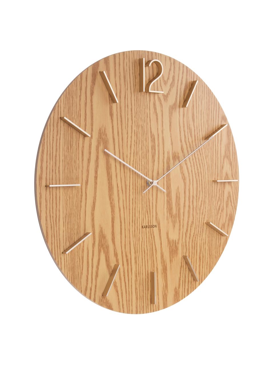 Nástěnné hodiny Meek, MDF deska (dřevovláknitá deska střední hustoty), Dřevo, zlatá, Ø 50 cm