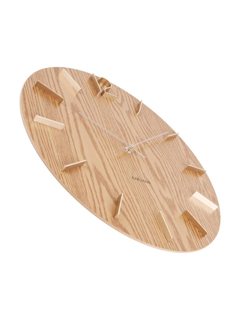 Zegar ścienny Meek, Płyta pilśniowa (MDF), Jasne drewno naturalne, odcienie złotego, Ø 50 cm