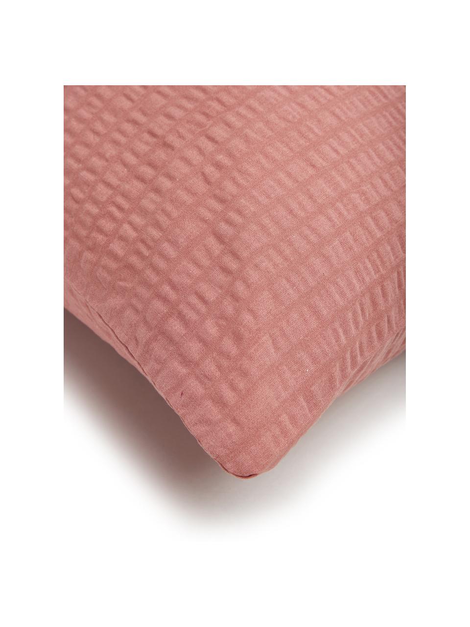 Seersucker-Bettwäsche Wave aus Baumwolle in Terrakotta, Webart: Seersucker Fadendichte 14, Altrosa, 155 x 220 cm + 1 Kissen 80 x 80 cm