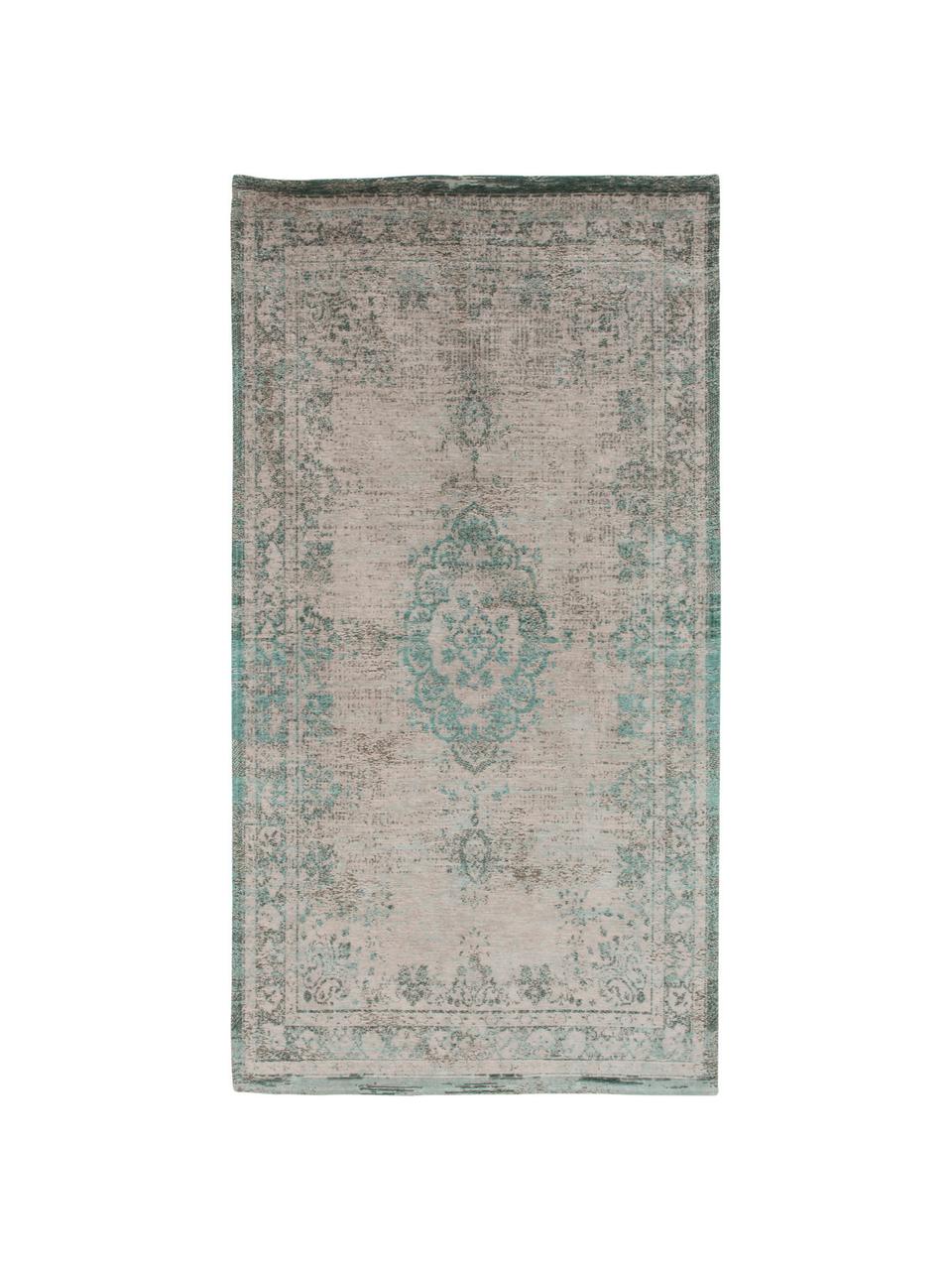 Vintage Chenilleteppich Medaillon, Vorderseite: 100% Chenillegarn (Baumwo, Webart: Jacquard, Rückseite: Chenillegarn, latexbeschi, Grün, Rosa, B 140 x L 200 cm (Größe S)