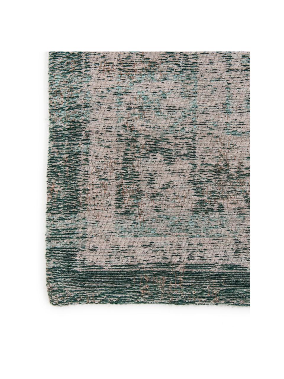 Tapis vintage chenille Medaillon, Vert, rose