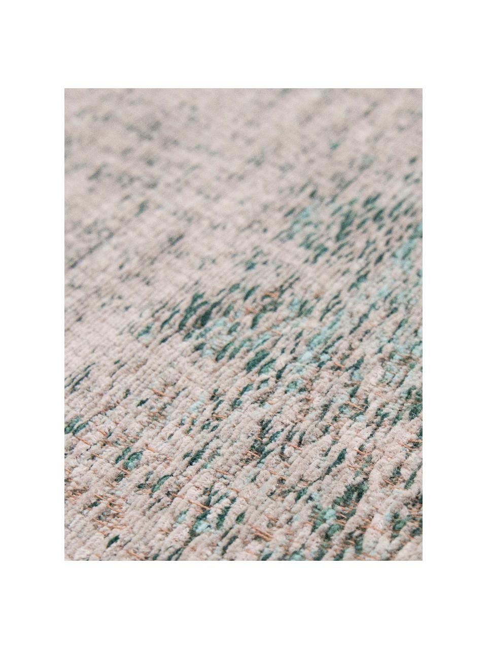 Tapis vintage chenille Medaillon, Vert, rose