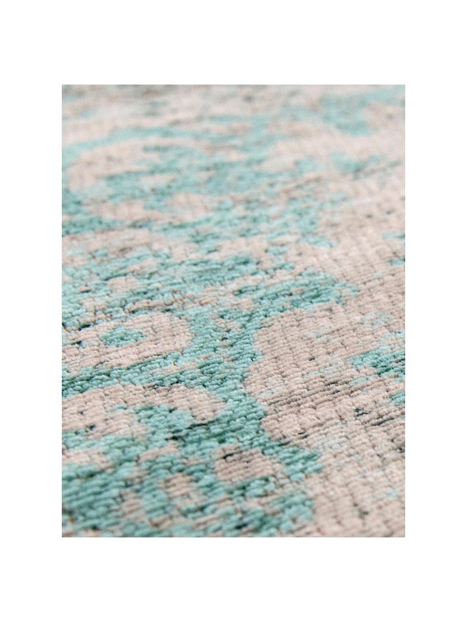 Tapis vintage chenille Medaillon, Vert, rose