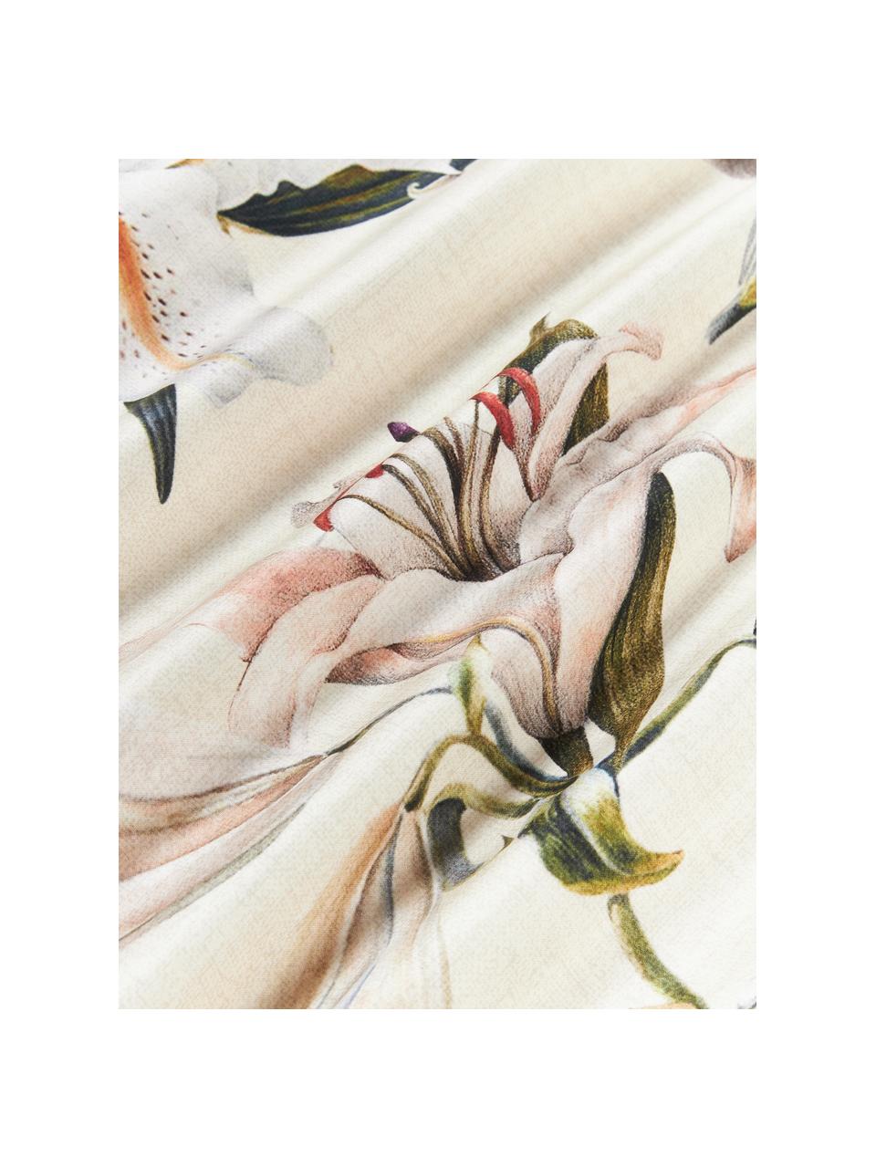 Obliečka na vankúš z bavlneného saténu s kvetinovou potlačou Flori, Svetlobéžová, viacfarebná, Š 40 x D 80 cm