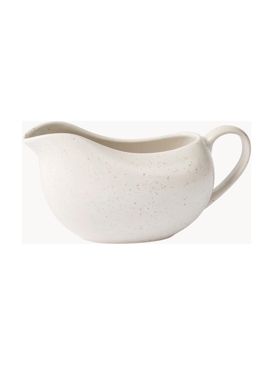 Handgemachte Sauciere Nordic Vanilla, Steingut, glasiert, Off White, gesprenkelt, B 18 x H 10 cm