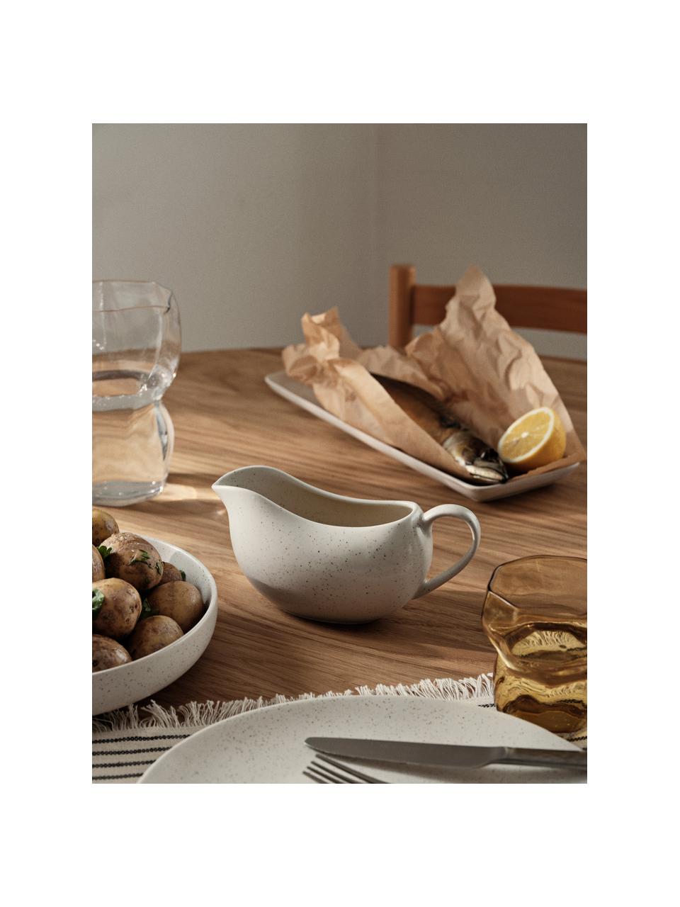 Handgemachte Sauciere Nordic Vanilla, Steingut, glasiert, Off White, gesprenkelt, B 18 x H 10 cm