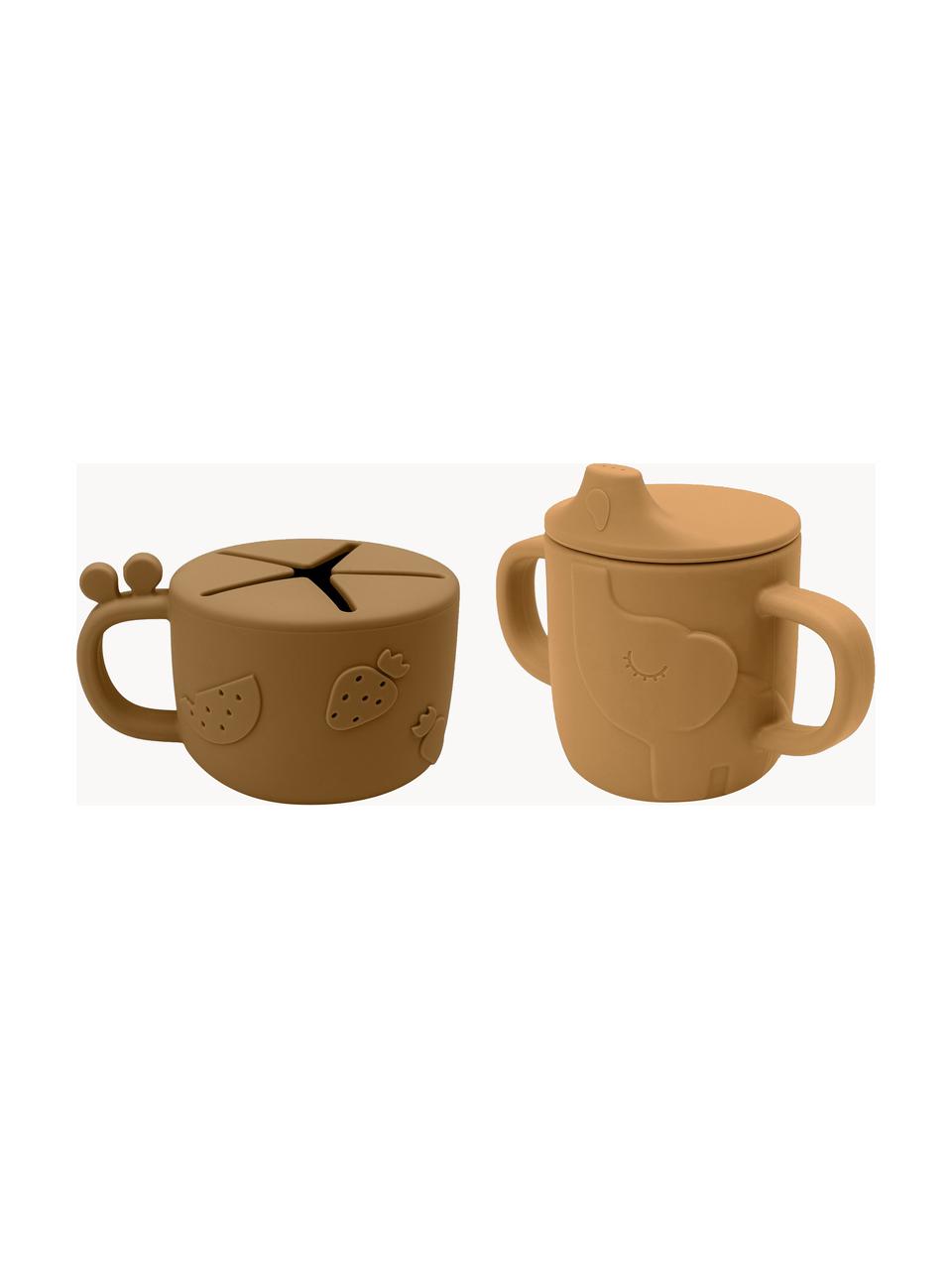 Set de taza crecimiento y de aperitivos Peekaboo, 100% silicona libre de BPA, Ocre, mostaza, Set de diferentes tamaños