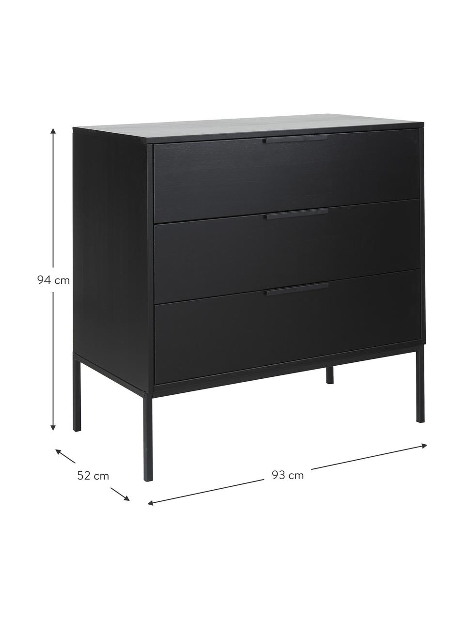 Komoda se zásuvkami Adam, Borovicové dřevo, černě lakované, Š 94 cm, V 93 cm