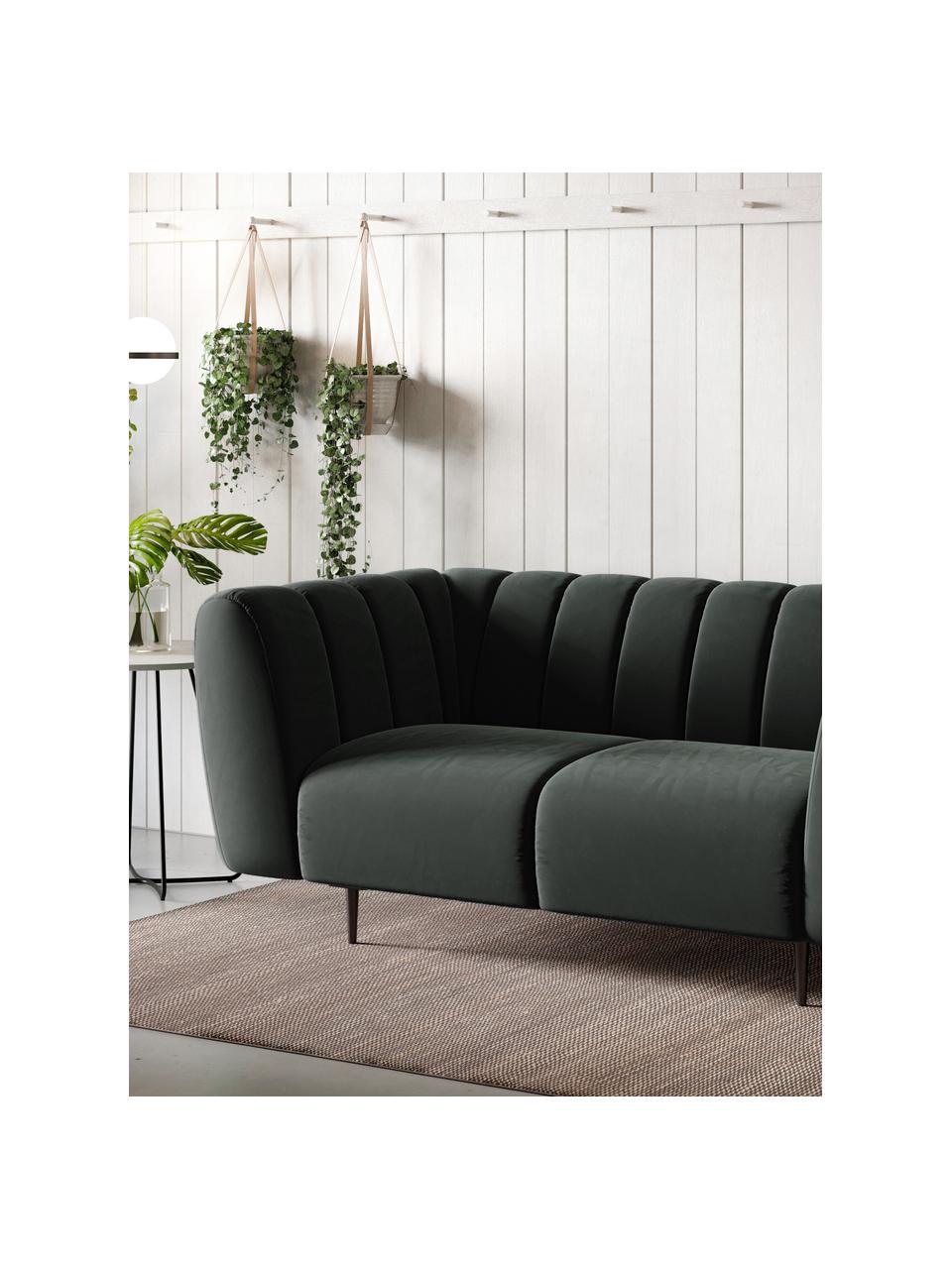 Divano 2 posti in tessuto verde scuro Shel, Rivestimento: 100% velluto di poliester, Struttura: legno duro, legno morbido, Piedini: metallo rivestito Il rive, Grigio scuro, Larg. 170 x Prof. 95 cm