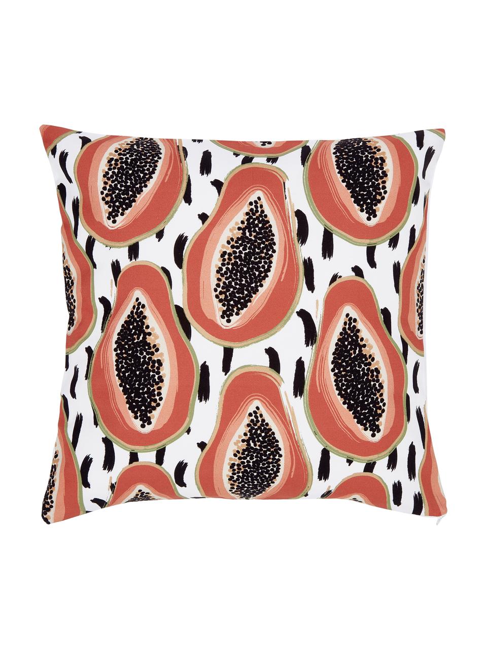 Katoenen kussenhoes Papaya met tropisch motief, 100% katoen, Wit, zwart, oranje, B 45 x L 45 cm