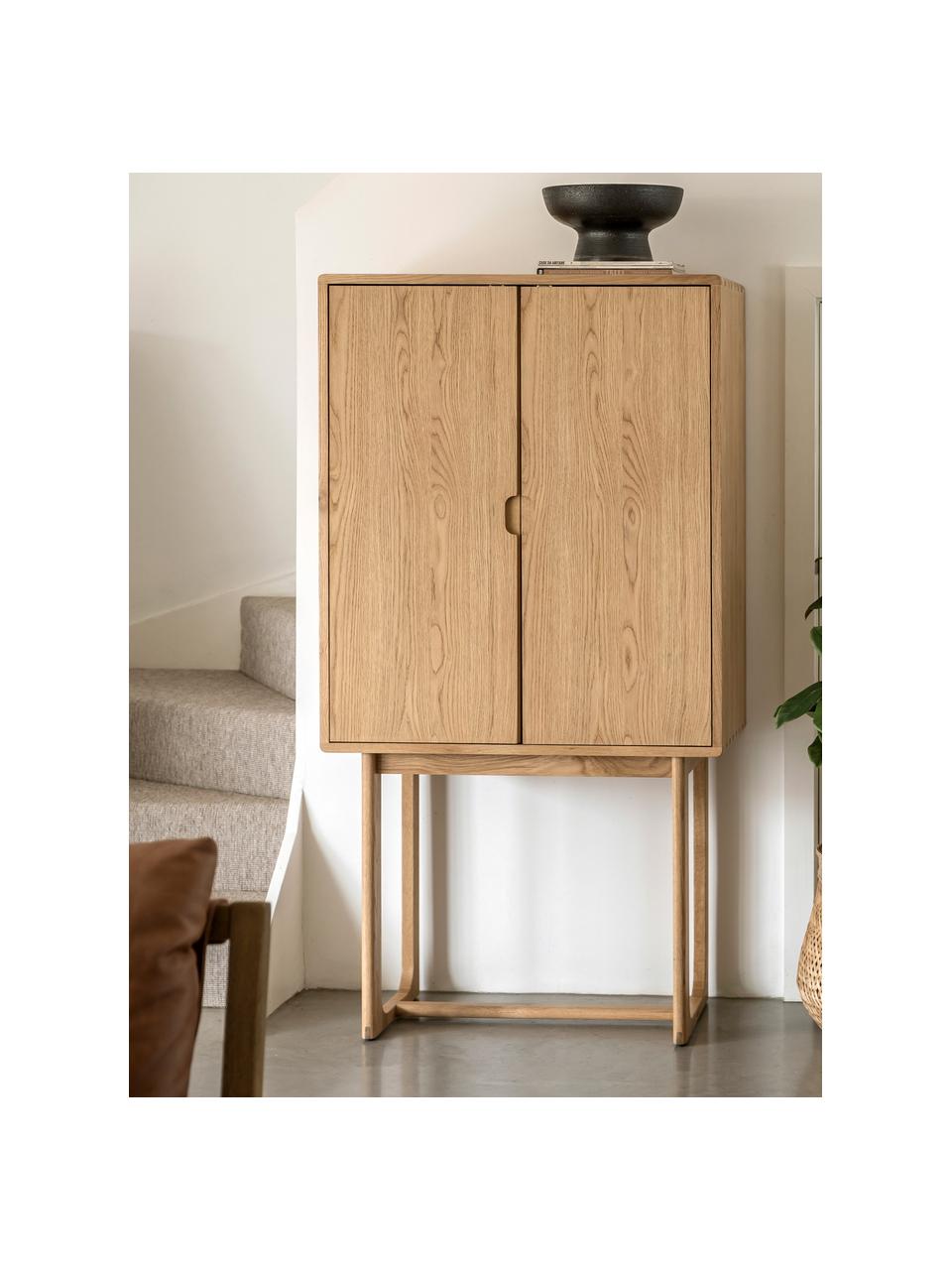 Holz-Highboard Craft, Einlegeböden: Glas, Beine: Eichenholz, Holz, B 85 x H 160 cm