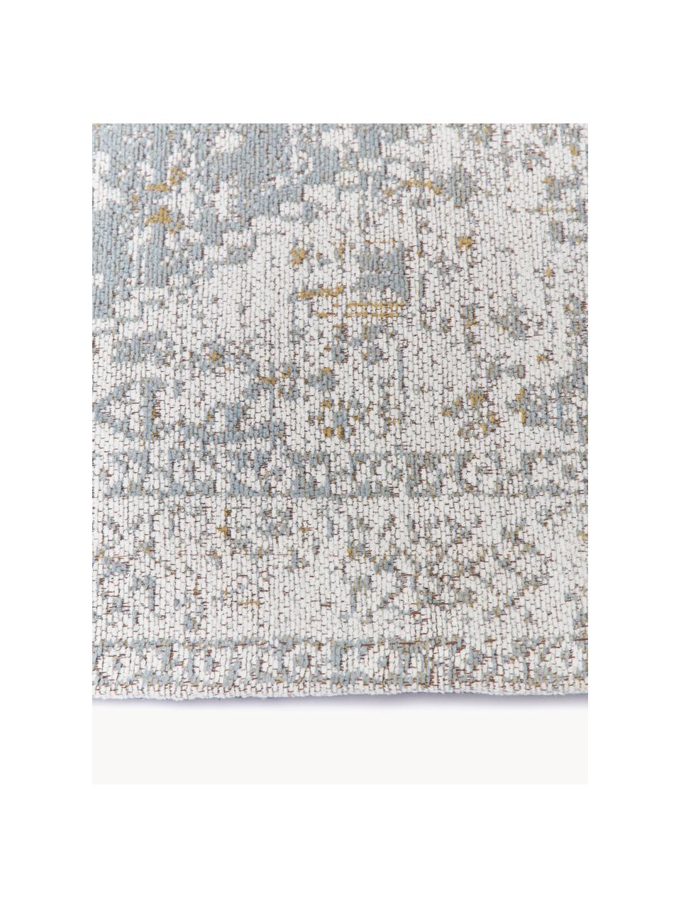 Handgeweven chenille loper Neapel, Bovenzijde: 95% katoen, 5% polyester, Onderzijde: 100% katoen Het materiaal, Grijsblauw, crèmewit, B 80 x L 300 cm
