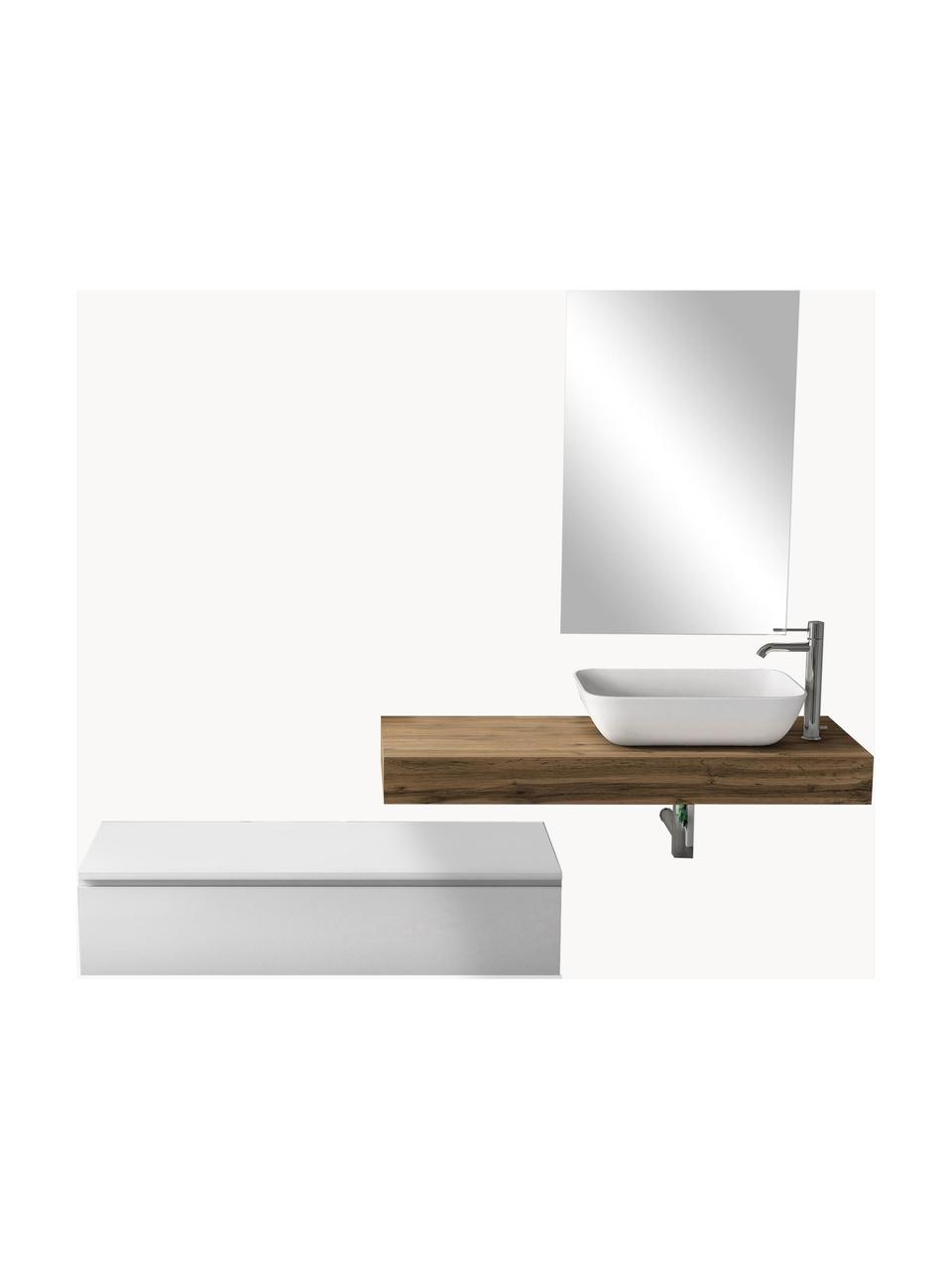 Set lavabo Yoka 4 pz, Superficie dello specchio: vetro a specchio, Bianco, effetto legno di quercia, Set in varie misure