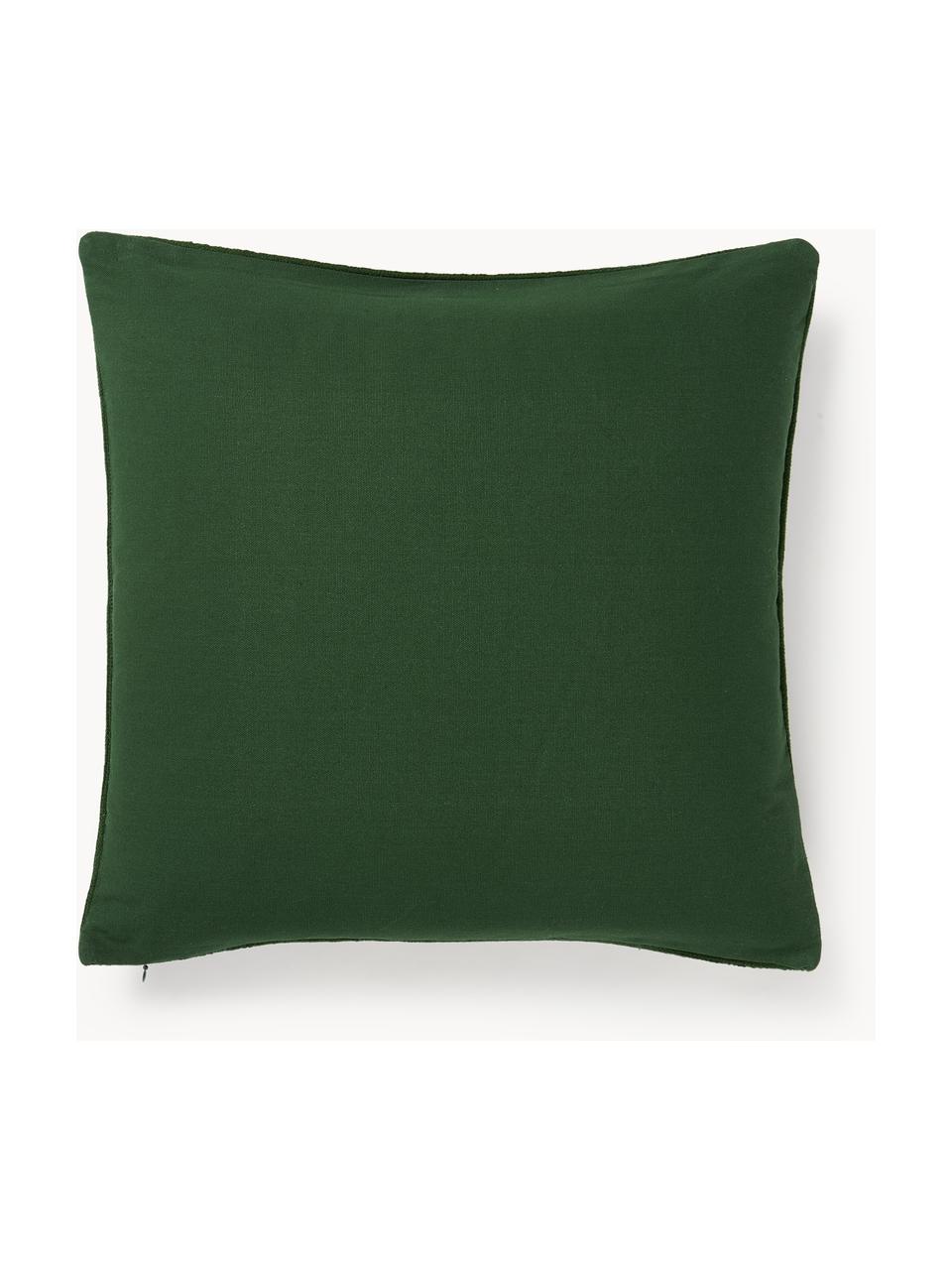 Housse de coussin brodée avec motif houx Elysia, Vert foncé, blanc, larg. 50 x long. 50 cm