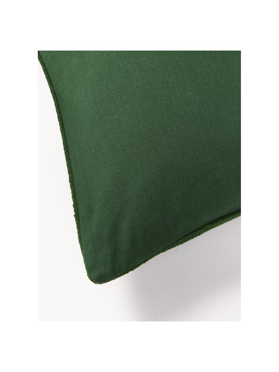 Housse de coussin brodée avec motif houx Elysia, Vert foncé, blanc, larg. 50 x long. 50 cm