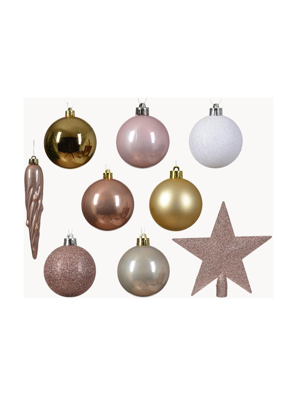 Décorations de sapin de Noël Starstruck, 33 élém., Plastique, Blanc, doré, tons cuivre, rose, Lot de différentes tailles