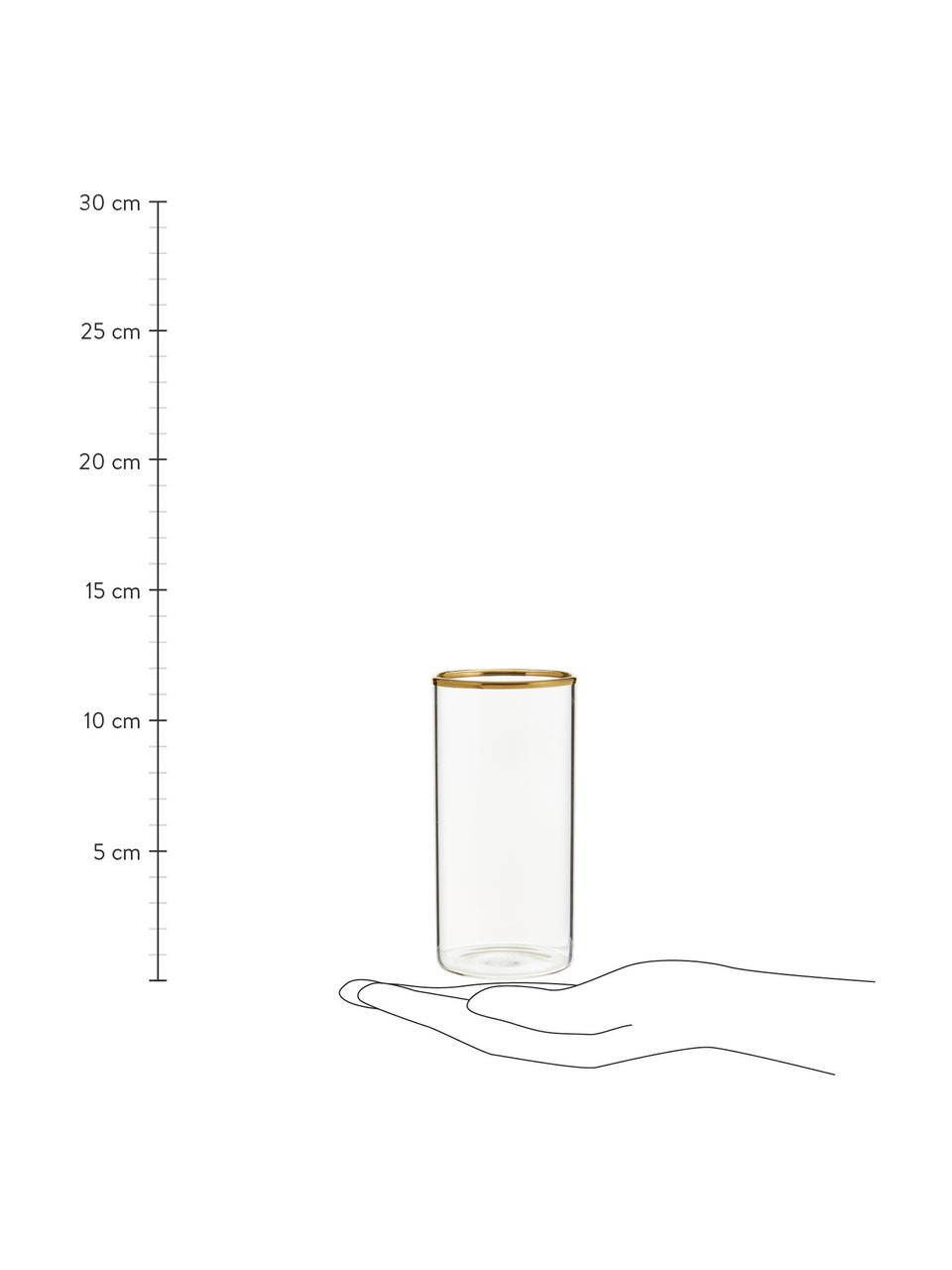 Wassergläser Boro aus Borosilikatglas mit goldfarbenem Rand, 6 Stück , Borosilikatglas, Transparent, Goldfarben, Ø 6 x H 12 cm