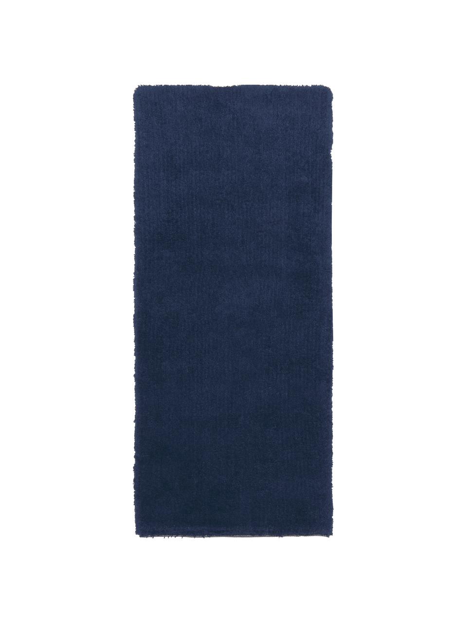 Flauschiger Hochflor-Läufer Leighton, Flor: Mikrofaser (100% Polyeste, Dunkelblau, B 80 x L 200 cm