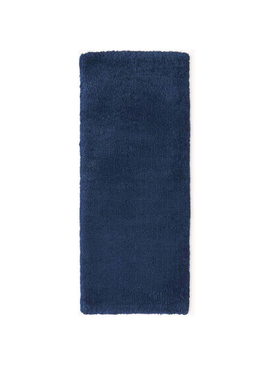 Okrúhly huňatý koberec s vysokým vlasom Leighton, Tmavomodrá, Š 80 x D 200 cm