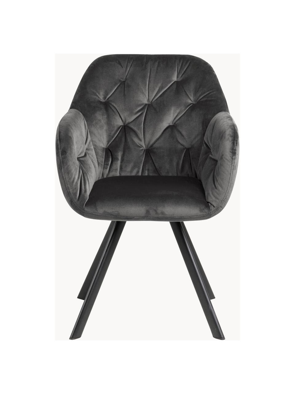 Silla con repozabrazos de terciopelo Lola, Tapizado: terciopelo (100% poliéste, Patas: metal con pintura en polv, Terciopelo gris oscuro, negro mate, An 58 x F 62 cm