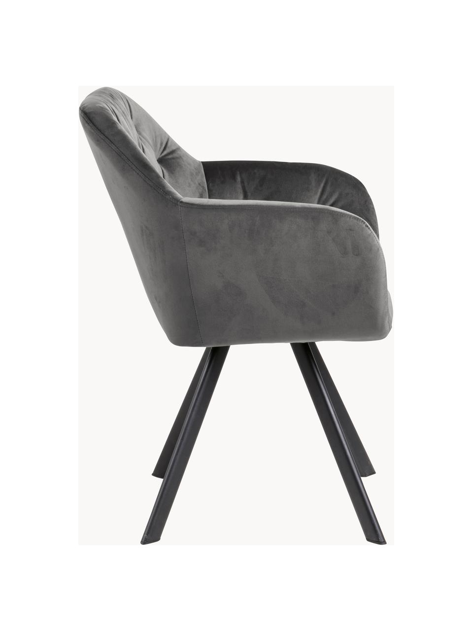 Silla con repozabrazos de terciopelo Lola, Tapizado: terciopelo de poliéster A, Patas: metal con pintura en polv, Terciopelo gris oscuro, An 58 x F 62 cm