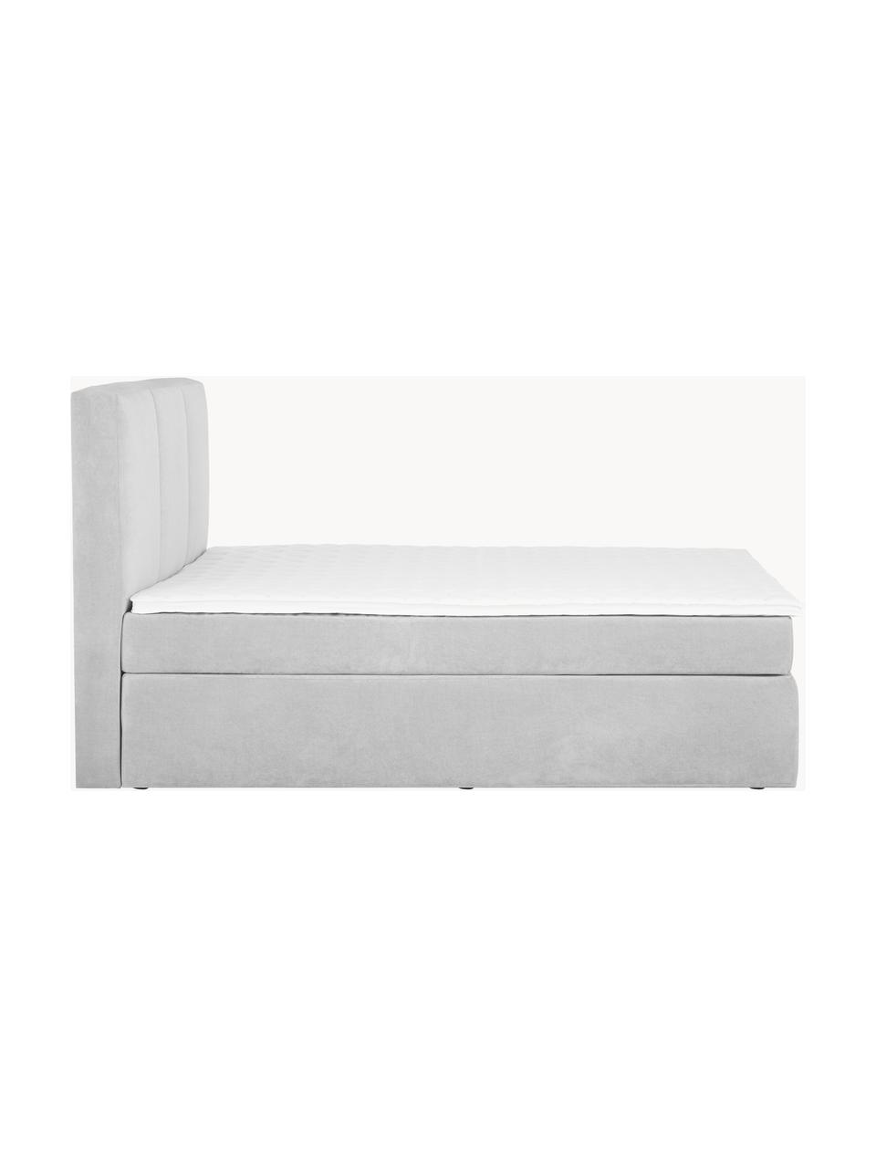 Boxspringbett Oberon, Matratze: 5-Zonen-Taschenfederkern, Füße: Kunststoff Dieses Produkt, Webstoff Hellgrau, B 140 x L 200 cm, Härtegrad H2