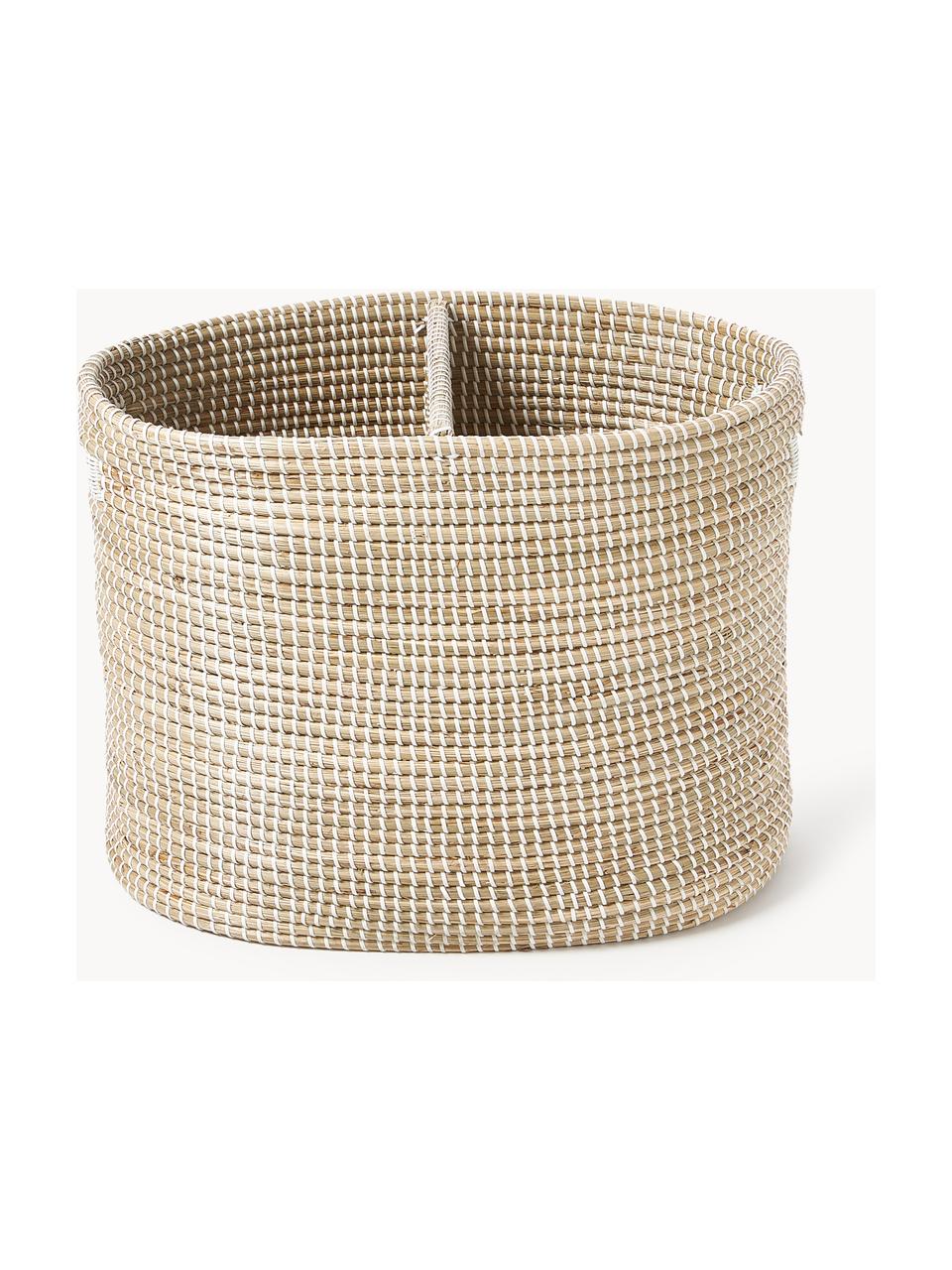 Portabiancheria doppio in fibra naturale con coperchio Aleya, Alghe, plastica, Beige, bianco, Larg. 55 x Alt. 45 cm