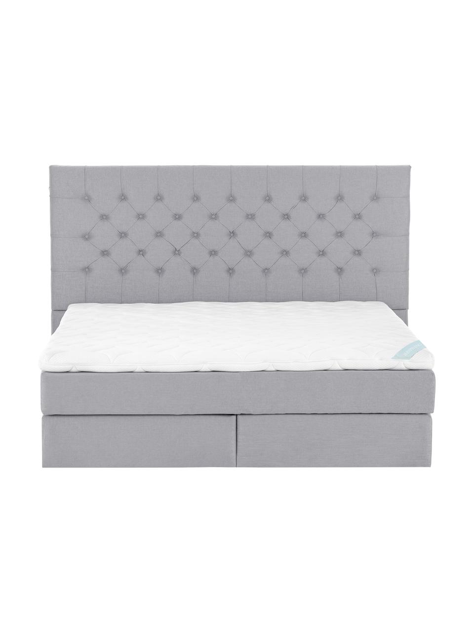 Premium Boxspringbett Phoebe, Matratze: 7-Zonen-Taschenfederkern , Füße: Massives Buchenholz, lack, Grau, 160 x 200 cm