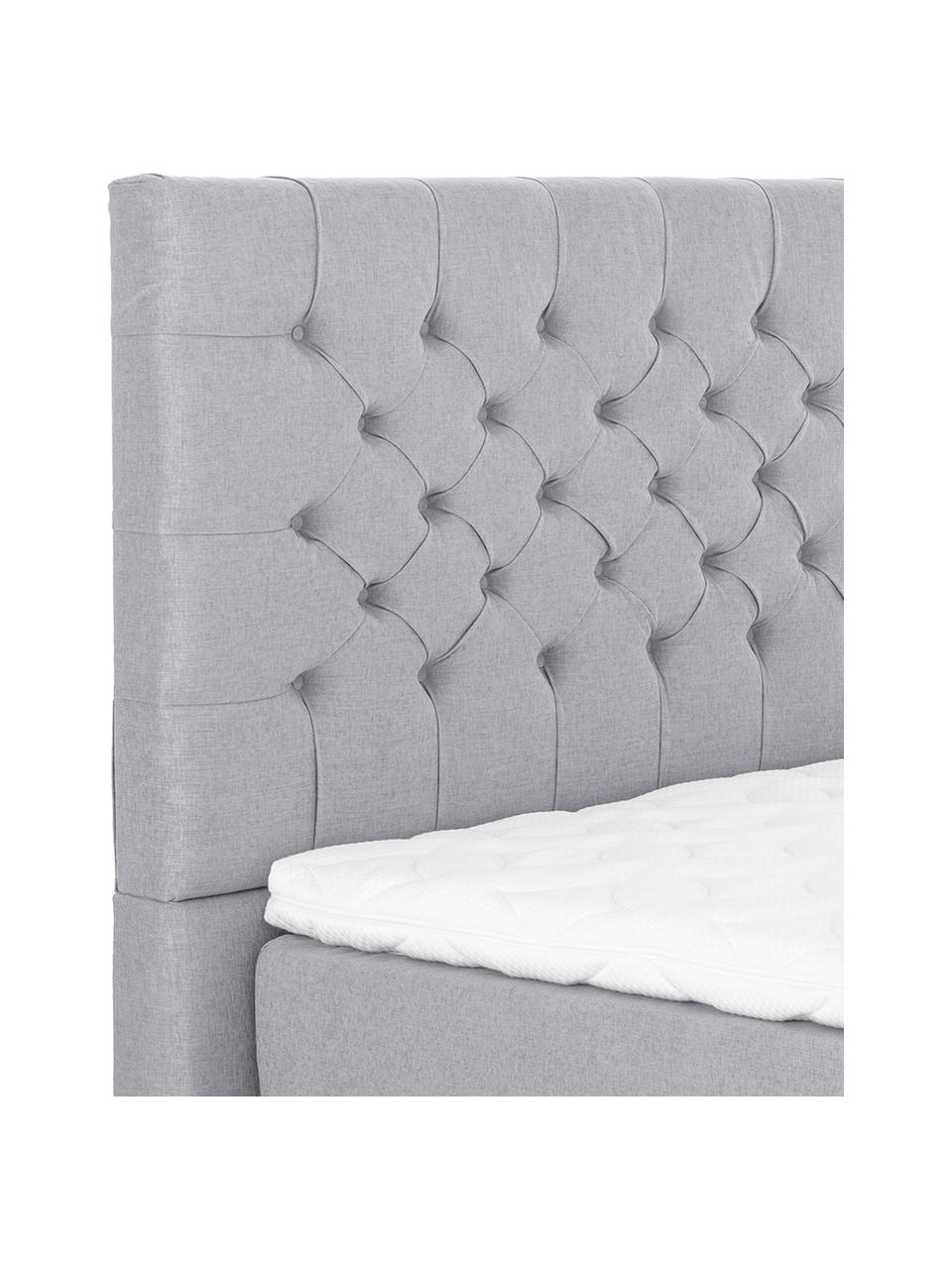 Premium Boxspringbett Phoebe, Matratze: 7-Zonen-Taschenfederkern , Füße: Massives Buchenholz, lack, Grau, 160 x 200 cm