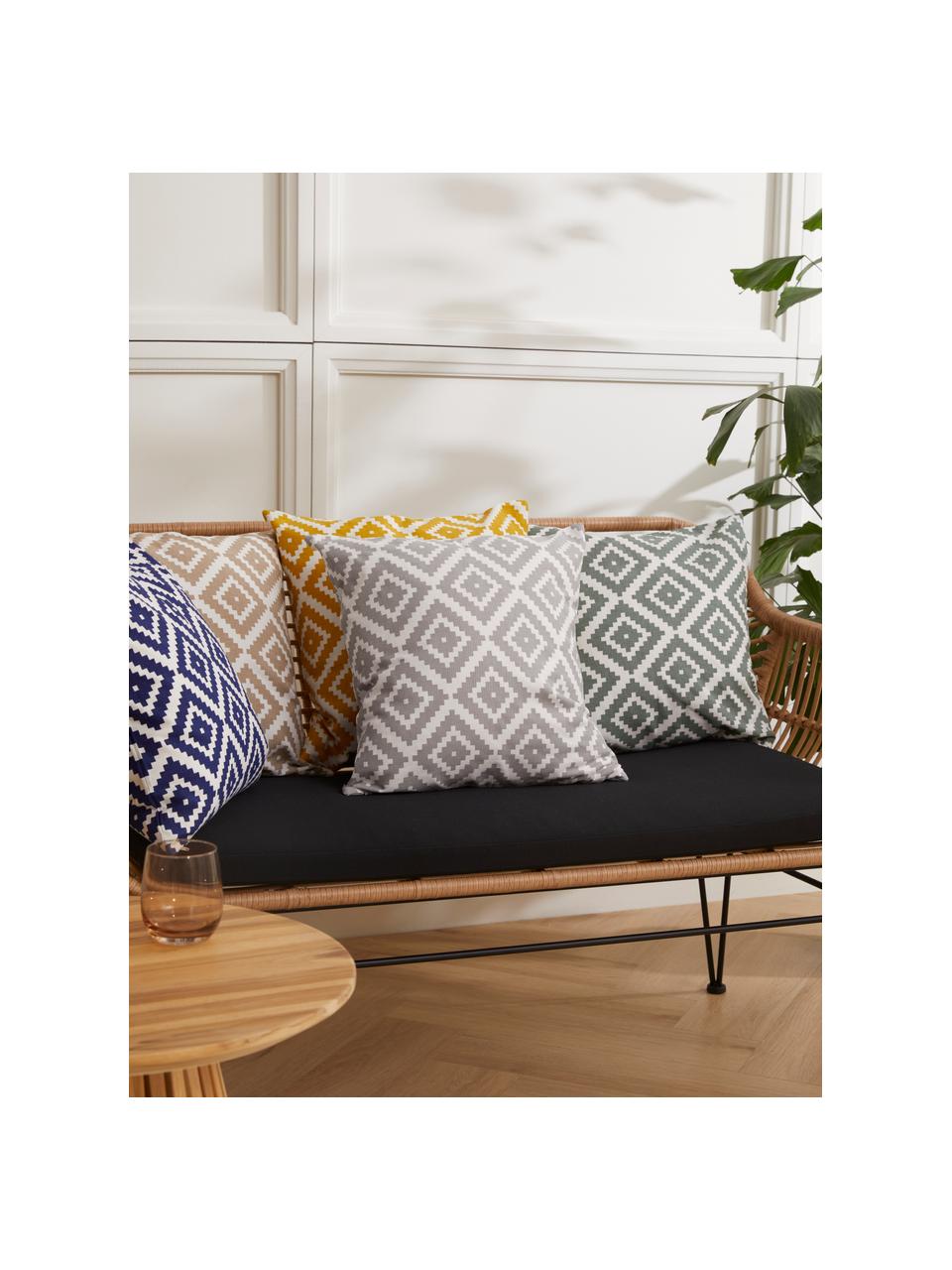 Copricuscino con motivo grafico Miami, 100% cotone, Grigio, bianco, Larg. 45 x Lung. 45 cm