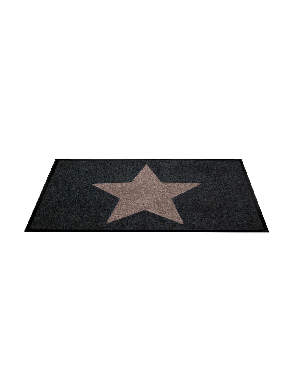 Felpudo Star, Parte superior: 100% poliamida, Reverso: caucho, Gris antracita, gris pardo, L 76 x An 46 cm