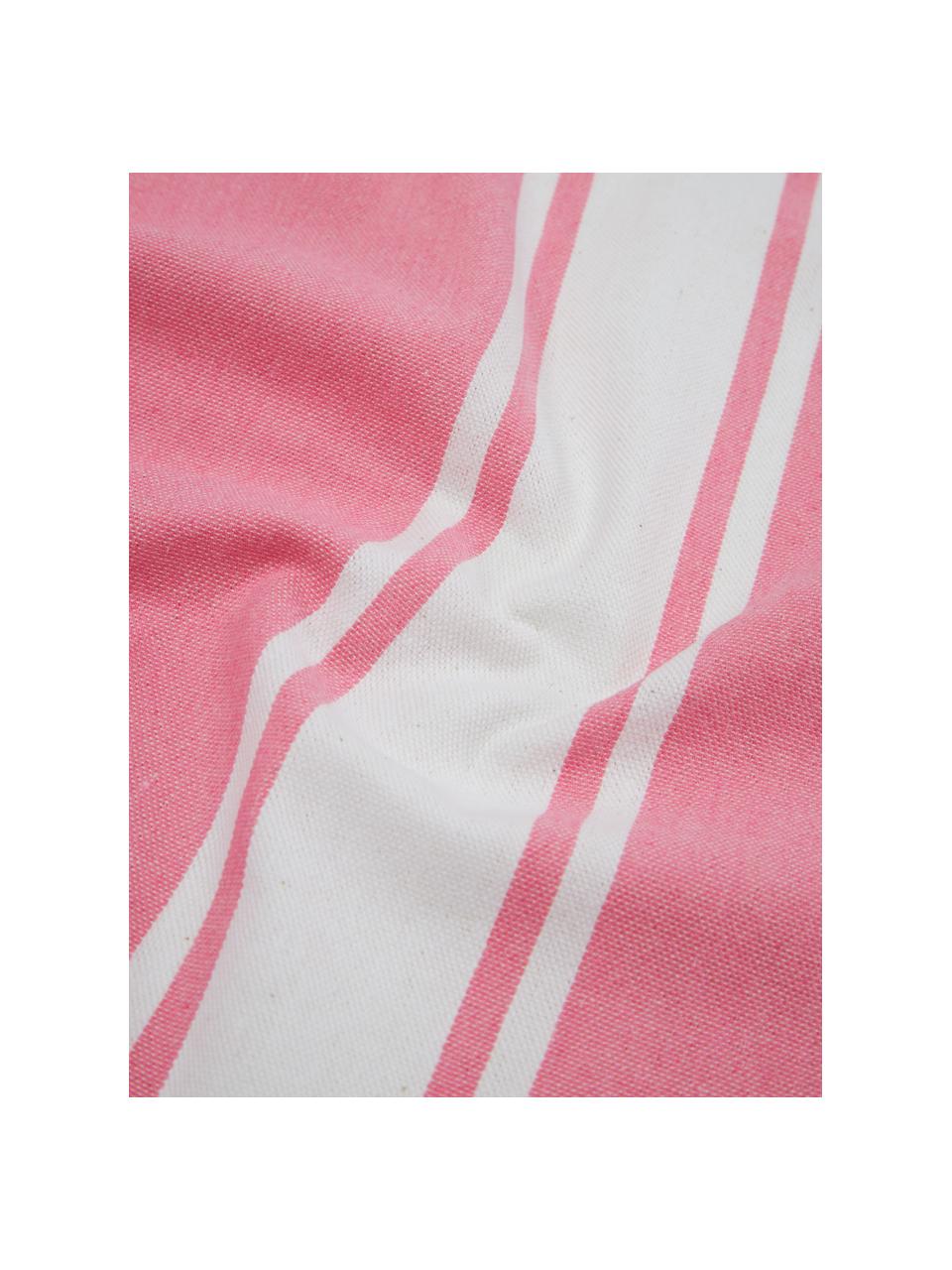 Fouta rayé à franges St Tropez, 100 % coton, Rose, blanc, larg. 100 x long. 200 cm