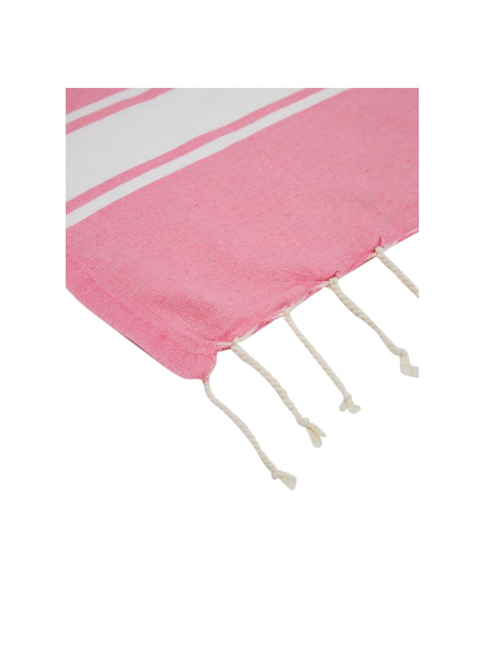 Fouta s proužky a třásněmi St Tropez, 100 % bavlna, Růžová, bílá, Š 100 cm, D 200 cm