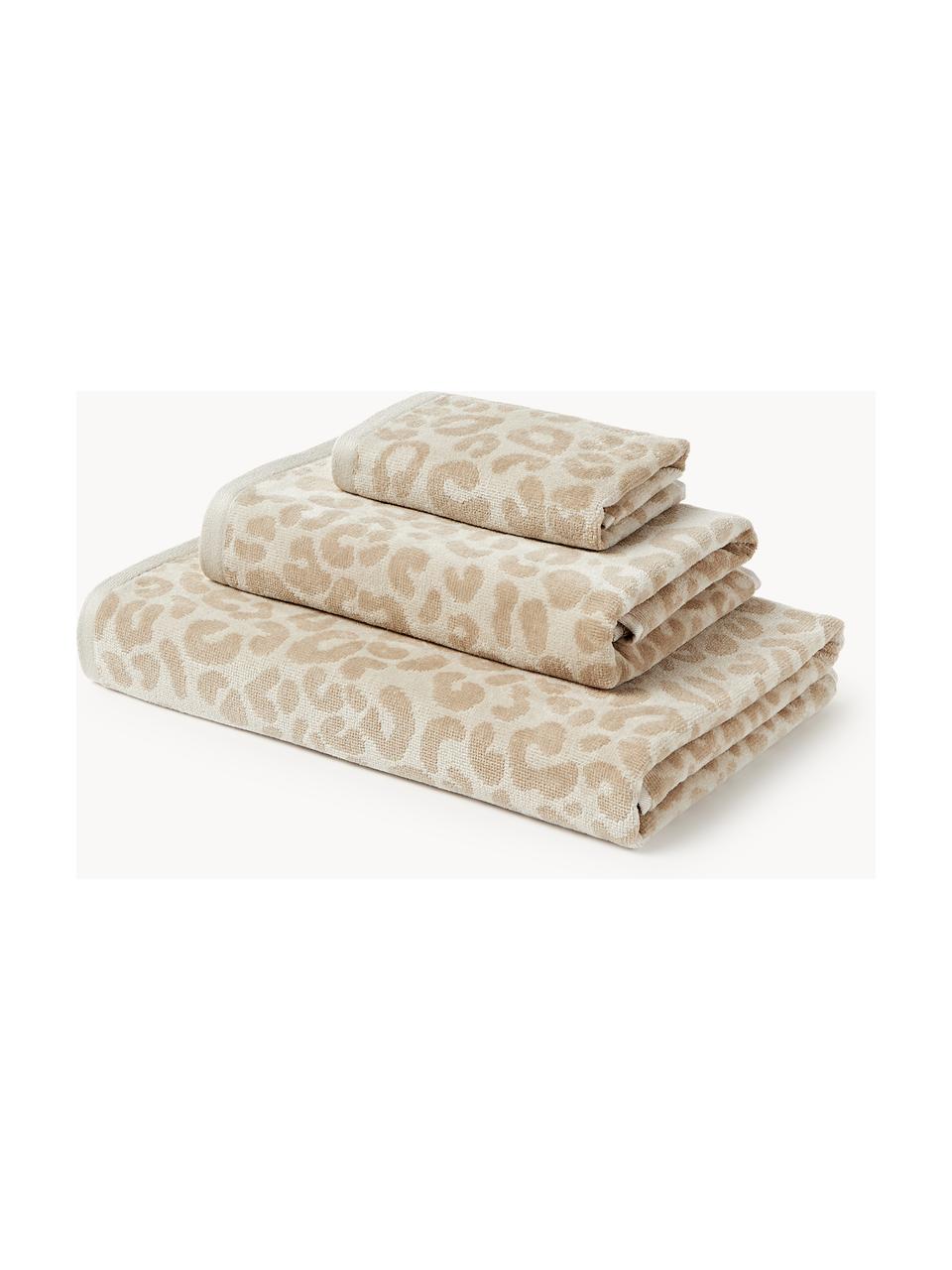 Set di asciugamani Leo, varie misure, Bianco crema, beige, Set di 4 (asciugamano e telo da bagno)