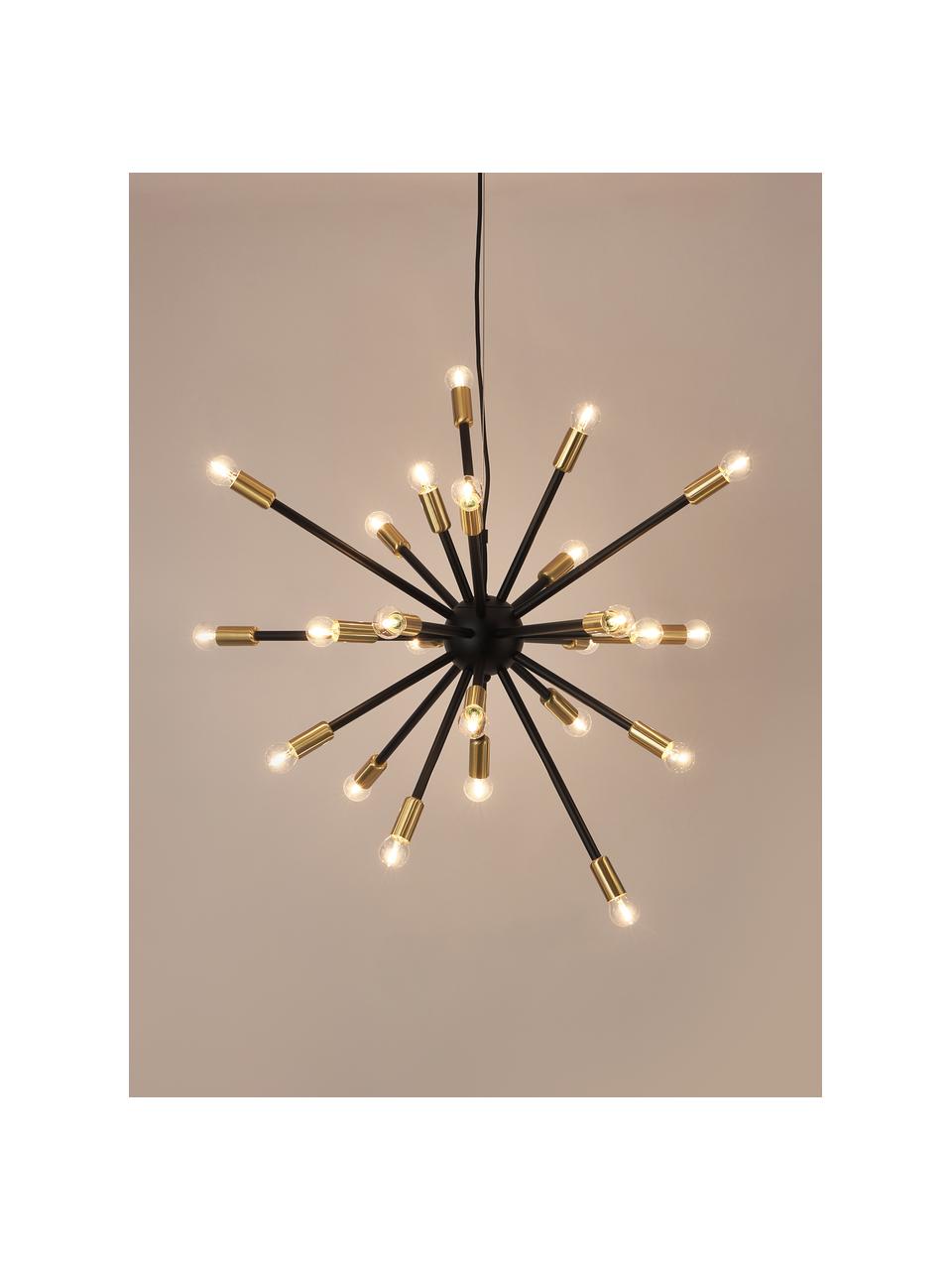 Lámpara de techo grande Spike, Pantalla: metal recubierto, Anclaje: metal recubierto, Cable: cubierto en tela, Negro, dorado, Ø 90 x Al 69 cm