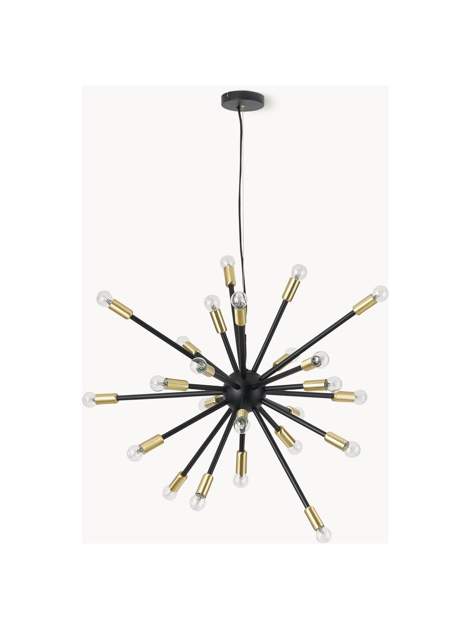 Grote hanglamp Spike, Lampenkap: gecoat metaal, Fitting: geborsteld metaal, Zwart, goudkleurig, Ø 90 x H 69 cm