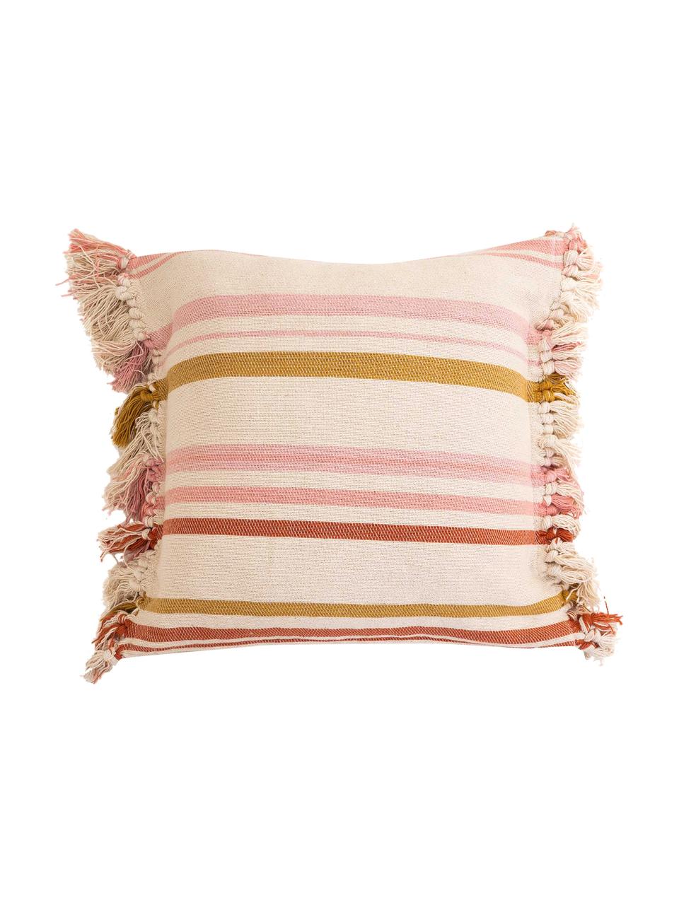 Poszewka na poduszkę z frędzlami Juarez, 100% bawełna, Odcienie kremowego, żółty, blady różowy, S 45 x D 45 cm