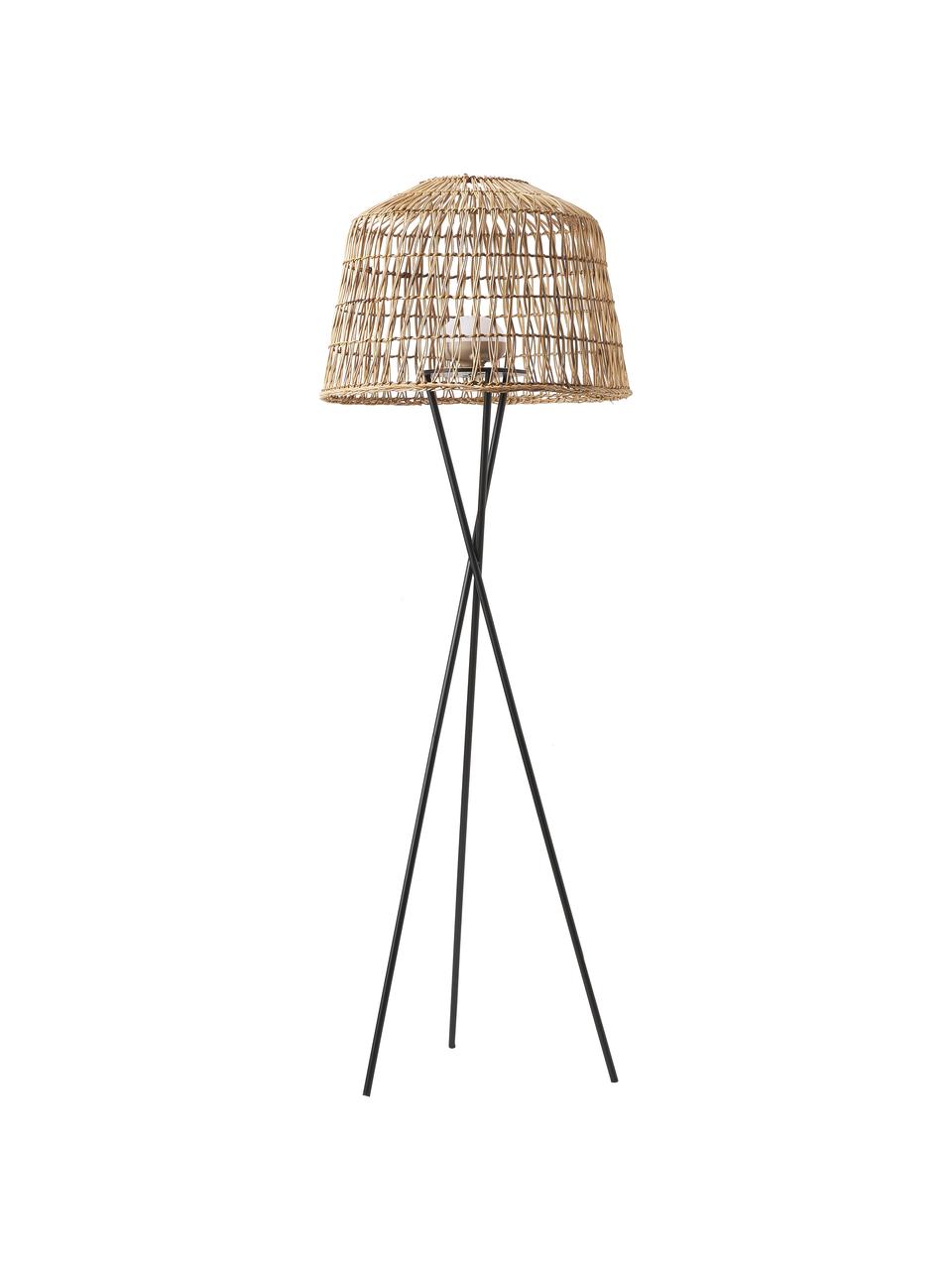 Mobiele dimbare tripod LED vloerlamp Amalfi met afstandsbediening, Lampenkap: natuurlijke vezel, Bruin, zwart, Ø 49 x H 148 cm