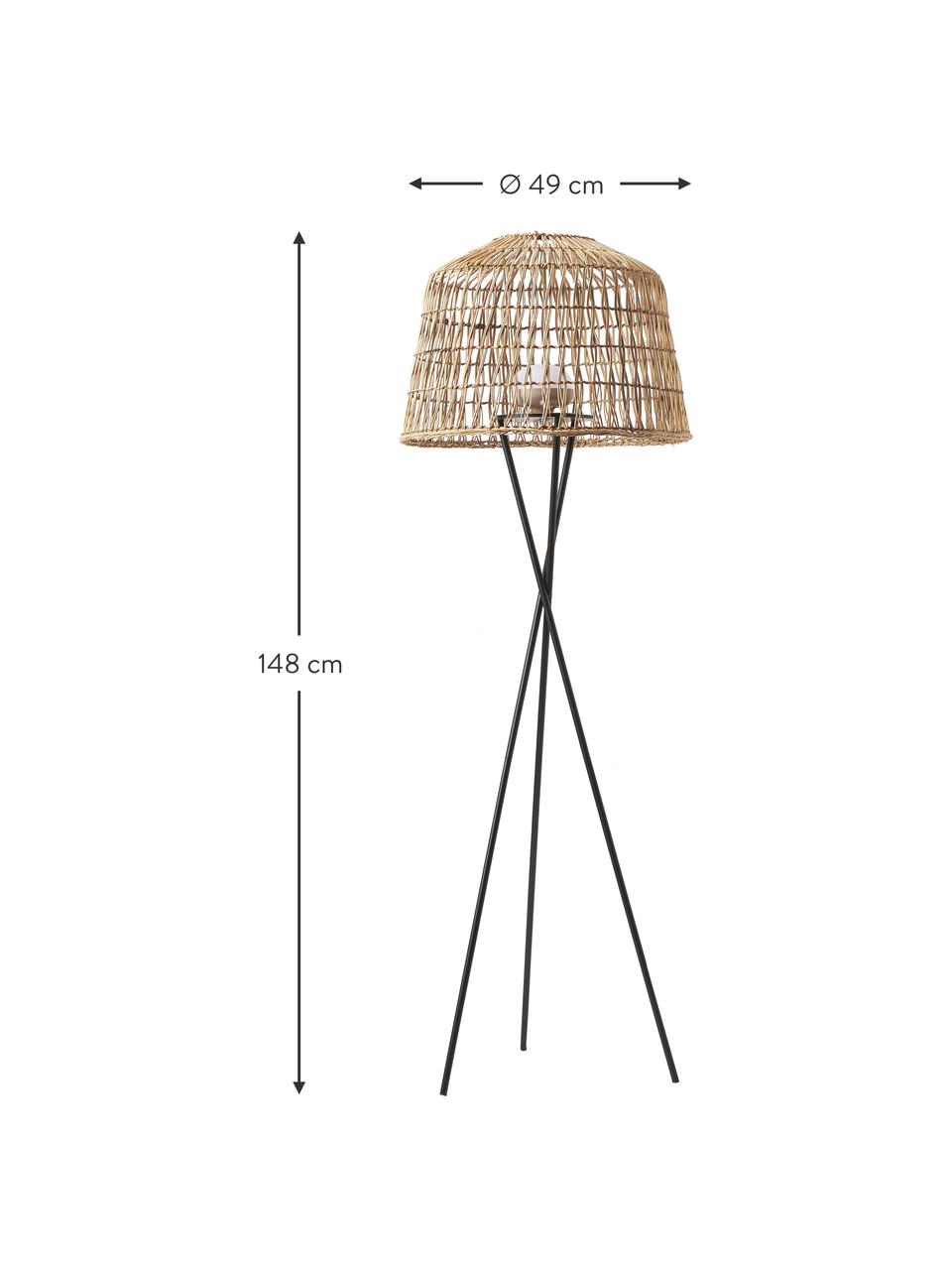 Mobile dimmbare Tripod LED-Stehlampe Amalfi mit Fernbedienung, Lampenschirm: Naturfaser, Braun, Schwarz, Ø 49 x H 148 cm